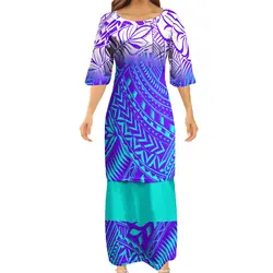 Polynesian Tribal Ethnic puletasi style women high quality Mid-sleeve dress free shipping