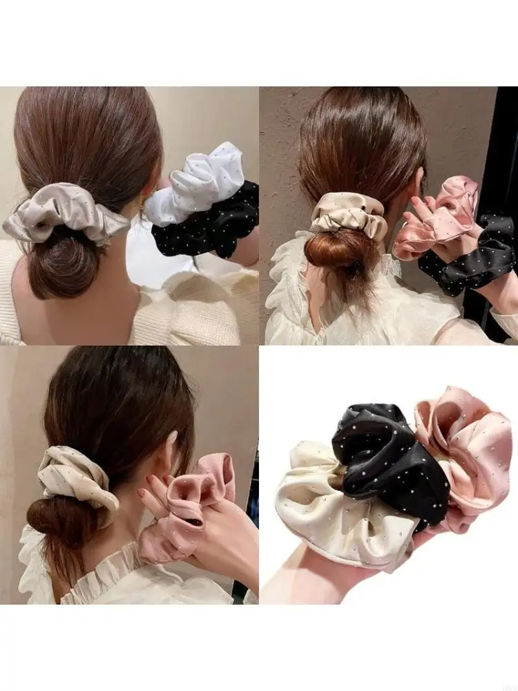 3PCS Hair Scrunchies Sparkling Rhinestones Design Secure Ponytail Accessories 