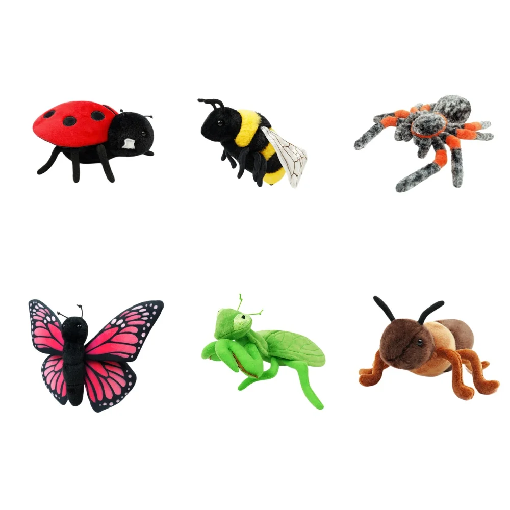 Hot Cute Realistic Insect Plush Toys Small Ladybug Butterfly Ant Mantis Spider Bee Stuffed Animals Lifelike Plushies Soft Doll