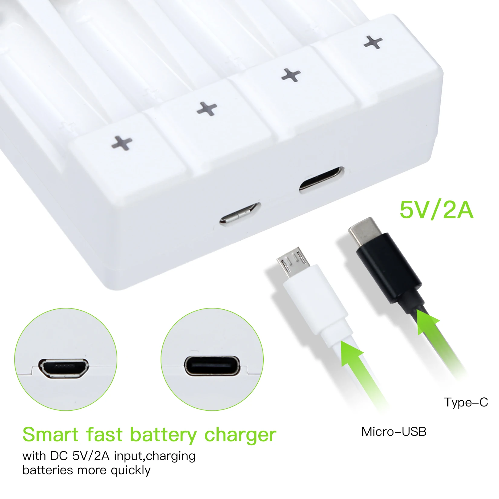 Soshine 1.5V Li-ion AA AAA Rechargeable Batteries Charger Smart White 1.5V Li-ion Battery Charger Type-C USB for 2A 3A Charger