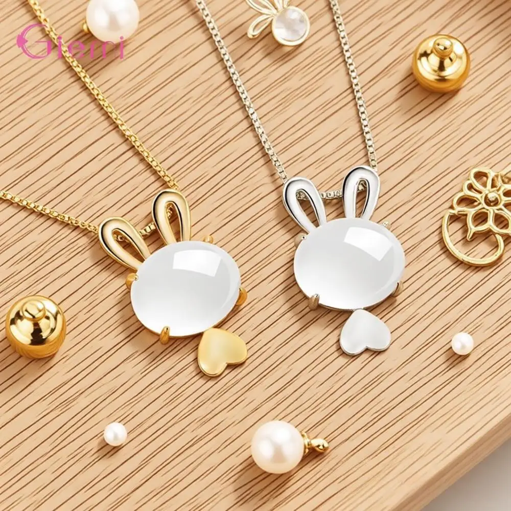 

Cute 925 Sterling Silver Mini Rabbit Animal White Jade Pendant Necklace For Women Girls Anniversary Party Jewelry Gift Accessory