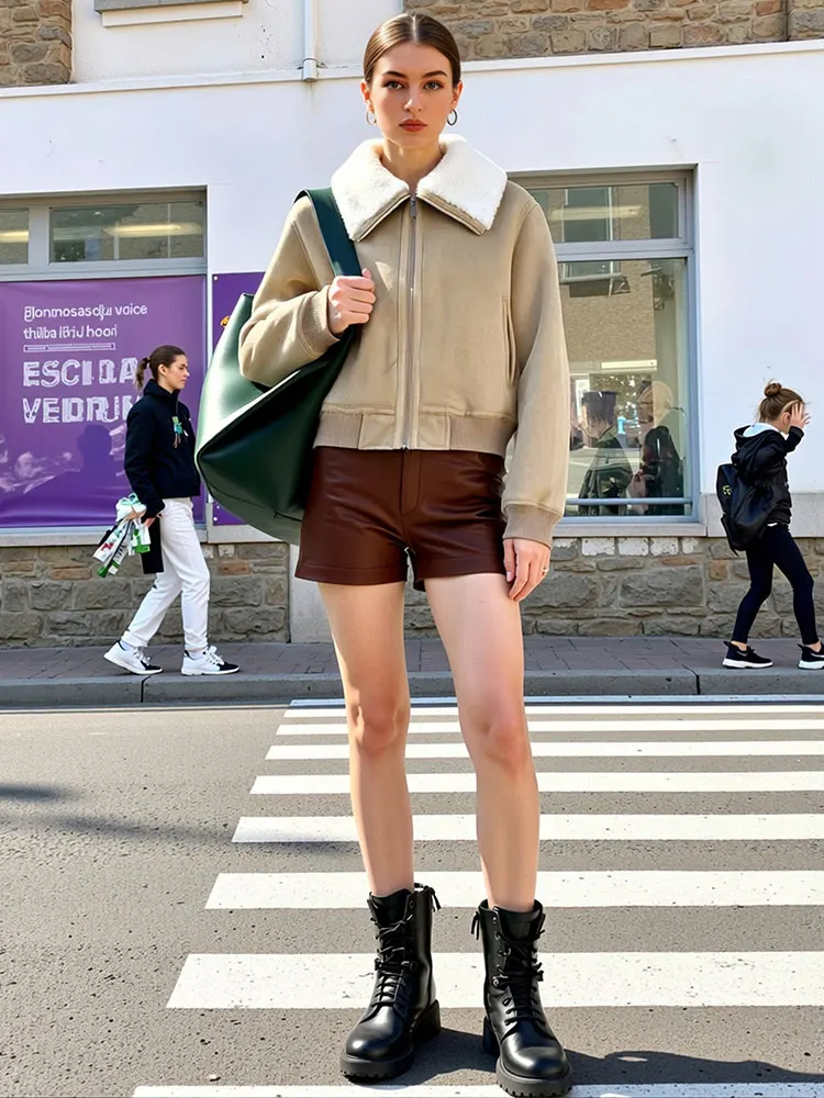 Hh outono inverno feminino grosso casaco quente turn-down colarinho manga longa com zíper jaqueta casual sólido senhora do escritório chique outerwear