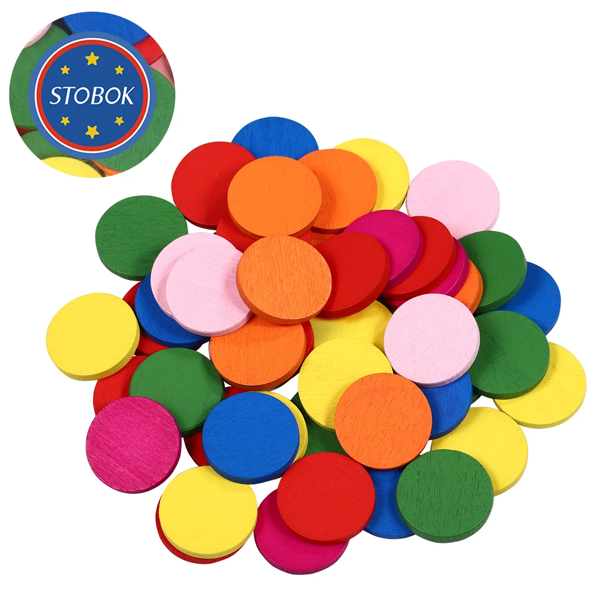 STOBOK 50pcs Round Wood Piece Colorful Disc Learning Tools Pupils Mathematics Teaching Aids for Kid Child Girl (Mixed Color)