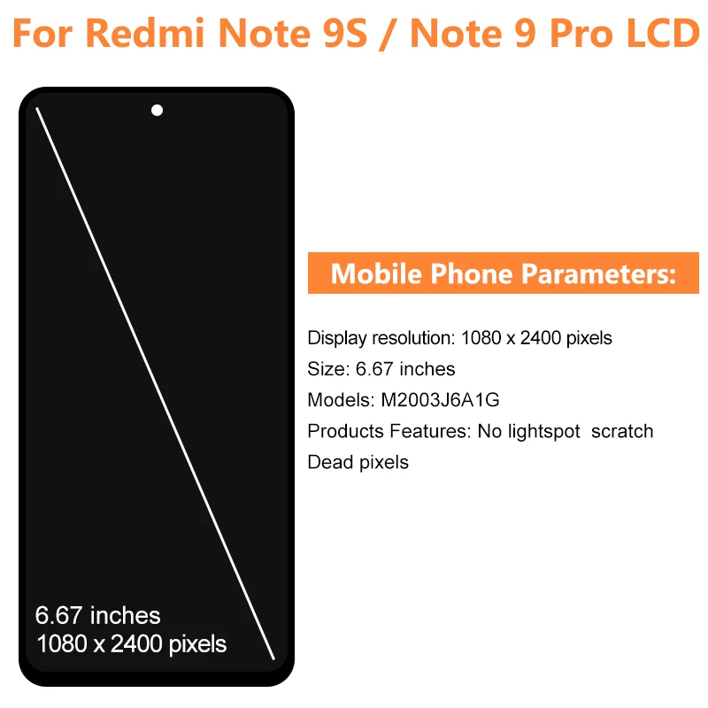 Montagem Do Display LCD Touch Digitizer Para Xiaomi Redmi Note 9 Pro, Peças De Reposição, M2003J6A1G