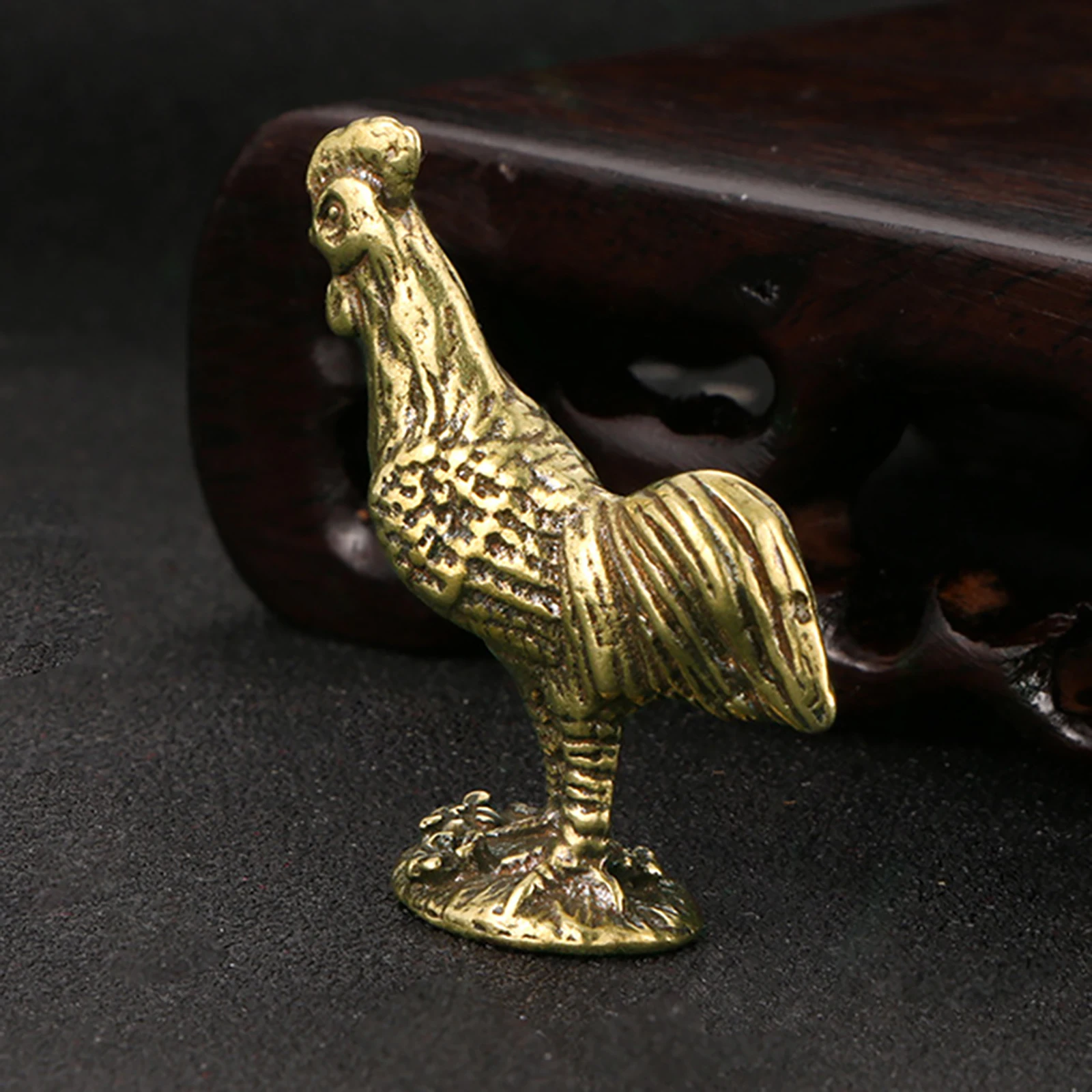 Brass Rooster Small Statue Ornament Copper Handmade Antique Animal Miniature Figurine Office Desk Decoration Home Decor Craft