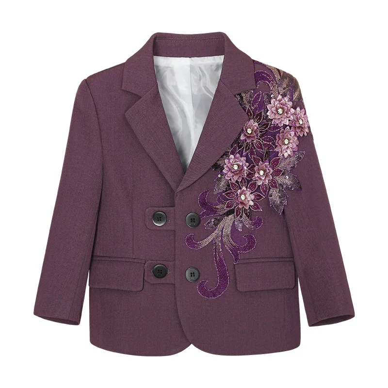 

Детский элегантный пиджак, пальто, модный формальный костюм с цветочной вышивкой на день рождения, свадьбу, куртка для мальчиков, верхняя одежда для школьных выступлений