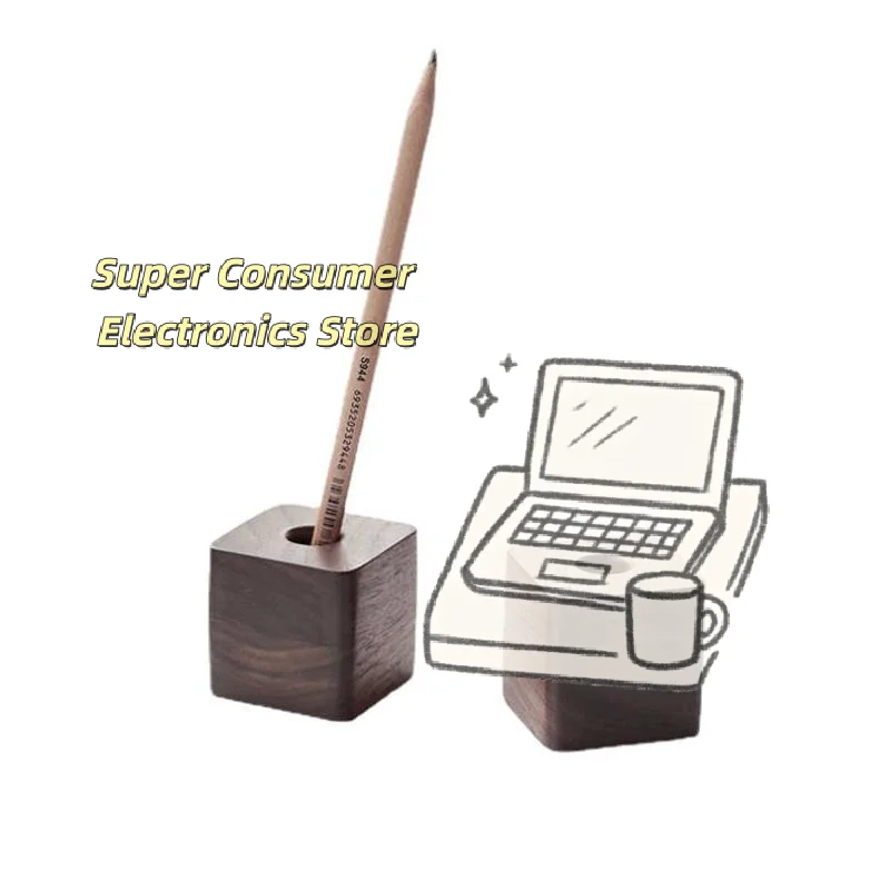 Cute Patterned Wooden Pen Holder Large Capacity Desktop Storage Box for Office Home Student Stationery Organizer Decor Gift