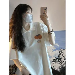 Cartoon Print Polo Shirts Short Sleeve 100% Cotton Y2K Cute Women Tshirt Summer Harajuku Preppy Style Oversized Tops T Shirts