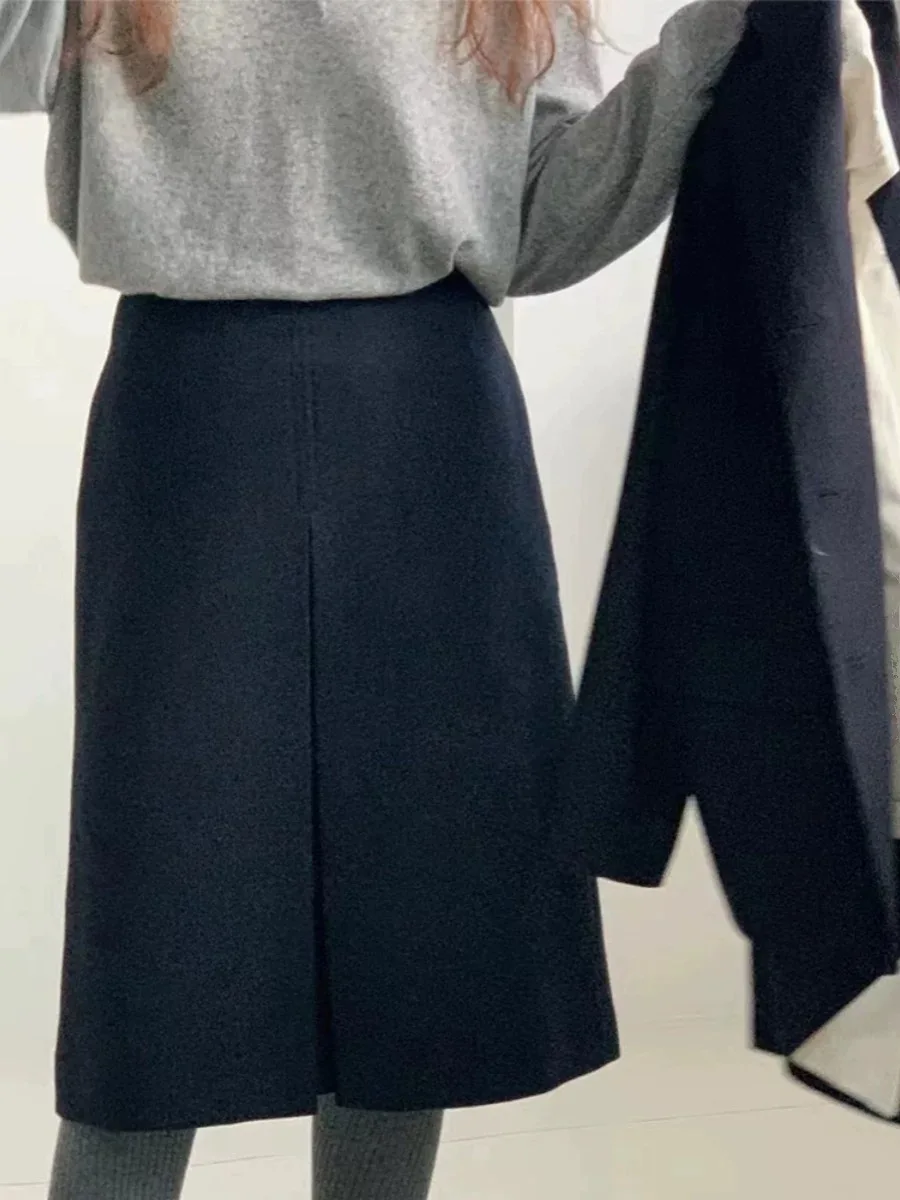 

Gabrielle Candy Miss Korean Sle High Waist A-Line Skirt Woolen Slimming f-length Skirts for Women Busin Wear