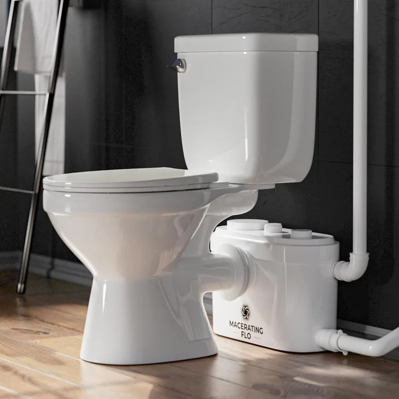 

750W Macerating Toilet System with 4-Inlet, Durable Pump, Extension Pipe - Easy Install, Space Saving