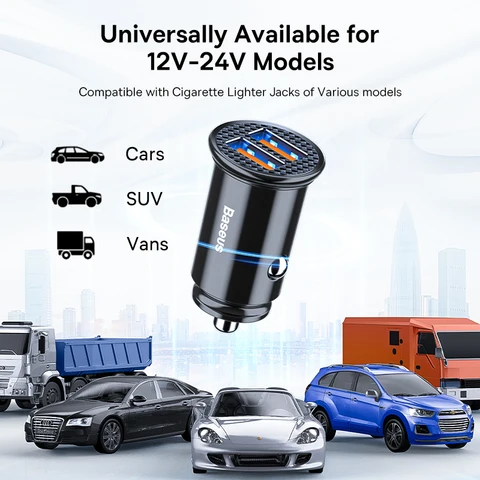 Baseus 30 Вт USB Автомобильное зарядное устройство Quick Charge 4.0 3.0 FCP SCP USB PD для Xiaomi iPhone16 15 14 Pro Max Автомобильное зарядное устройство для быстрой зарядки телефона