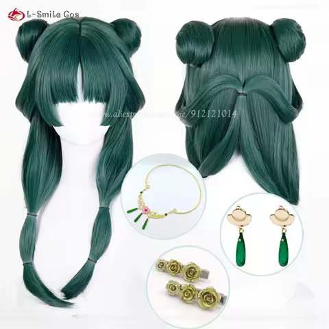 New Anime Maomao Cosplay Wig Long Dark Green Wigs With Buns Cosplay Anime Cosplay Wig For Women Heat Resistant Synthetic Hair