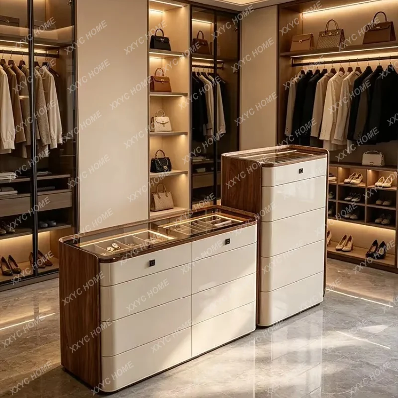 XX Dresser, jewelry cabinet, eight buckets, high-end locker, and fingerprint lock storage cabinet at the end of the bed.