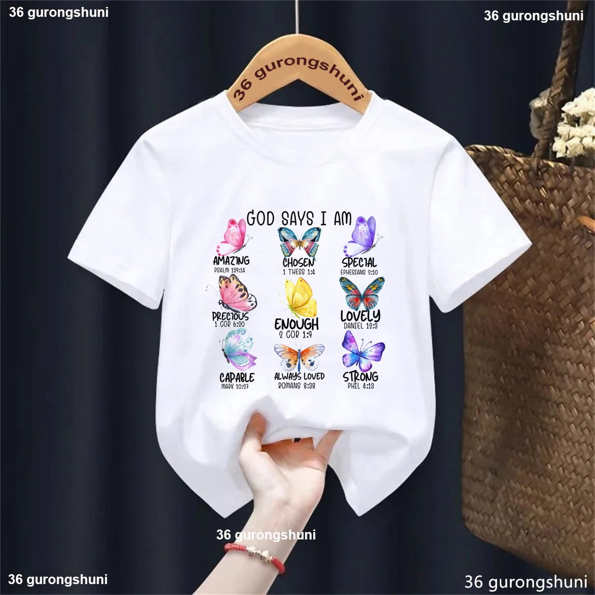

God Says I Am Special Lovely Butterfly Ice Cream Printed Tshirt Girls Kawaii Kids Clothes Summer Short Sleeve White T-Shirt