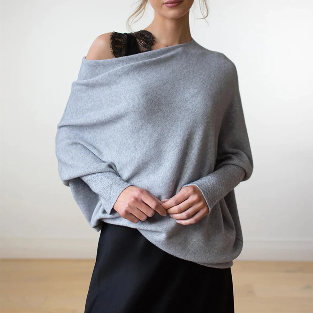 Lightweight And Breathable Slouchy Knit Pullover Fall Long Batwing Sleeve Sweater Wide Application