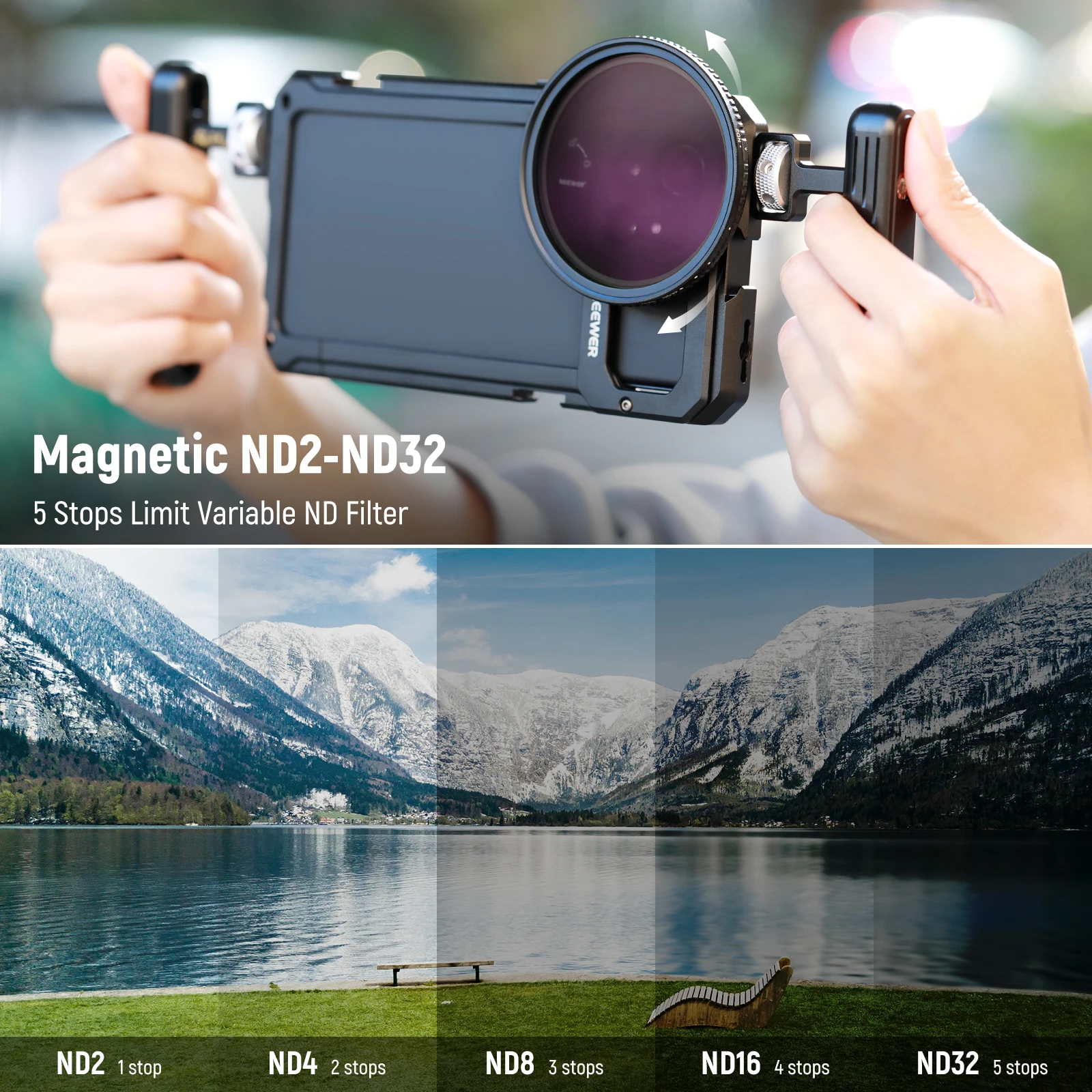 Imagem -04 - Neewer-magnética Variável Telefone Lens Filter Conjunto com m Anel Adaptador de Montagem Fit para Samsung Galaxy S23 S22 Ultra Nd232 67 mm