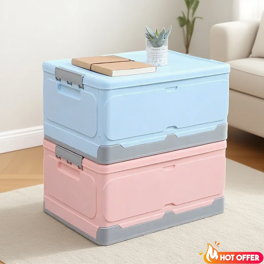 

Folding Storage Box Plastic Books Toys Large Capacity Portable Car Storage Crate Closet Organizer Stackable Case
