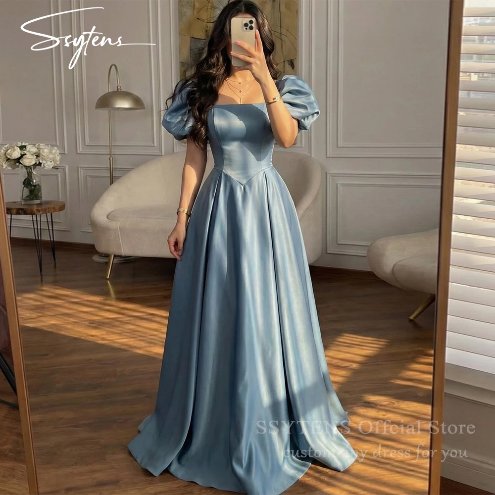 SSYTENS Princess Blue Long Evening Dresses Off The Shoulder A-Line Princess Prom Gowns Wedding Guest Party Dresses Customize