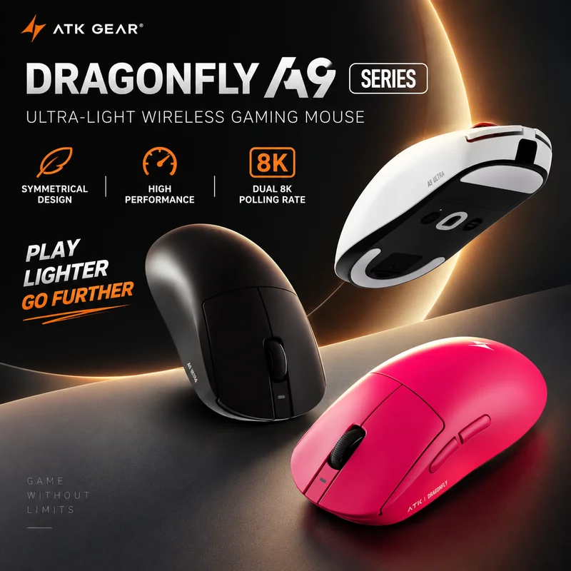 ATK A9 Ultra Wireless Gaming Mouse A9/A9 SE/A9 Plus/ProMax PC Custom Accessory Tri-Mode 8K Lightweight E-sports Gaming Mouse