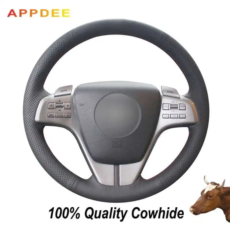 APPDEE Black Genuine Leather Car Steering Wheel Cover for Mazda 6 2009