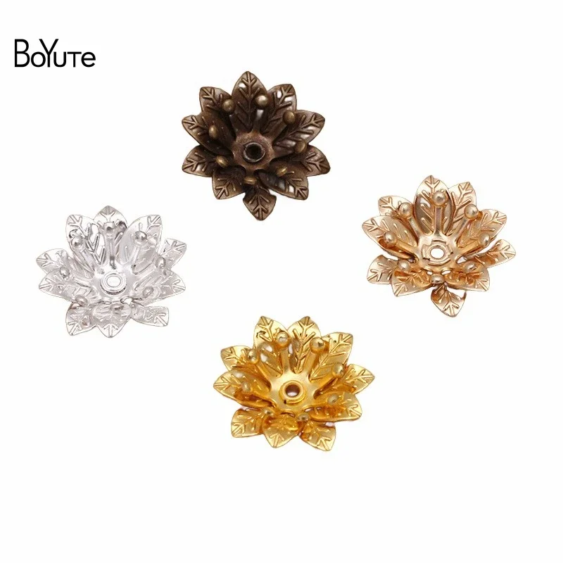 

BoYuTe Wholesale (50 Pieces/Lot) Metal Brass Stamping 15MM Combined Flower Materials Diy Hand Made Jewelry Accessories