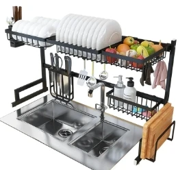 

2024 2 tier Over Sink Dish Drying Rack Kitchen organizer shelf 304 201 Stainless Steel Standing Drainer storage holders & rack