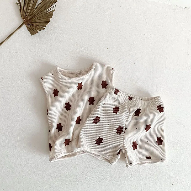 Milangel conjunto bebé verano oso gofres chaleco pantalones cortos - imagen 2