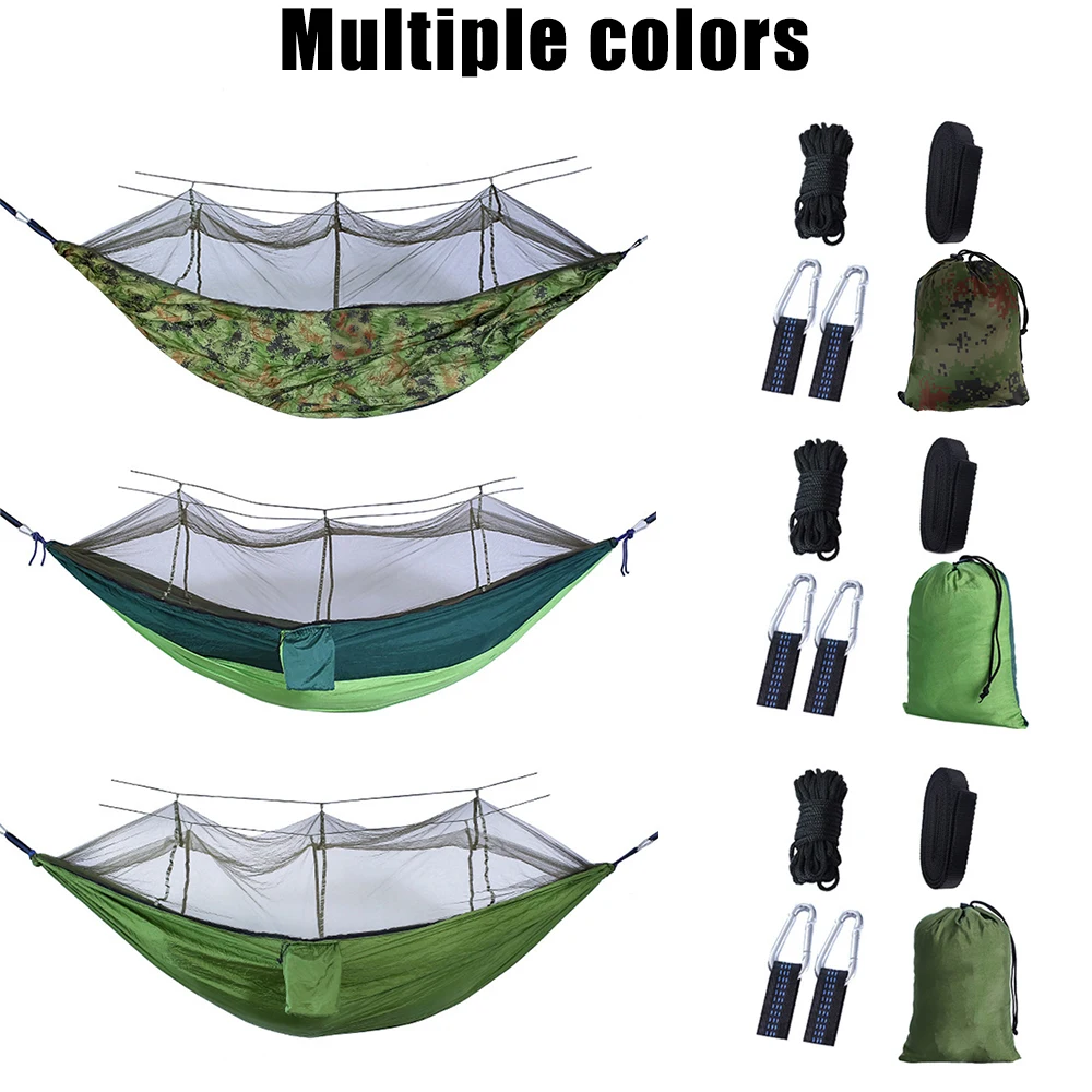 Hamac de camping ultraléger, lit-balançoire avec moustiquaire, facile à transporter, pour 1 à 2 hypothèques, dimension 260x140cm