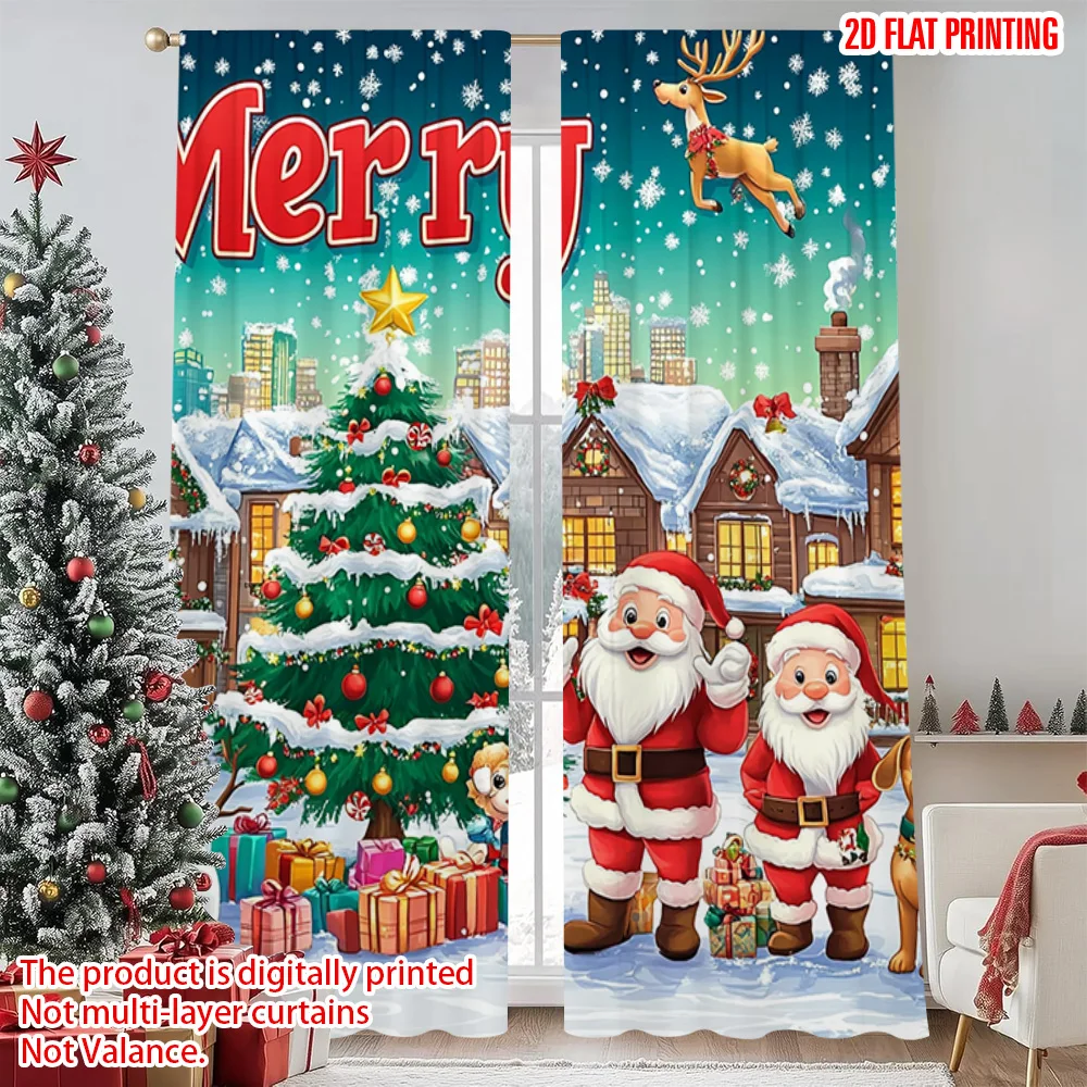 

2pcs 2D flat printing Merry Christmas Window Drapes very Merry Christmas Party1 Versatile Polyester Fabric Without Electricity