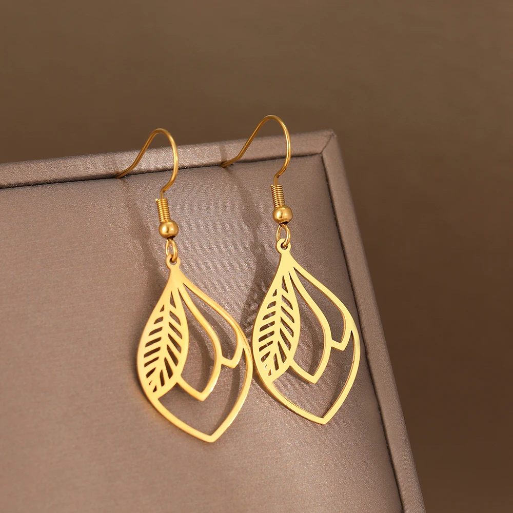 Stainless Steel Earrings Gypsy Carved Bohemian Leaves Pendants Fashion Drop Earrings For Women Jewelry Dropshipping Wholesale