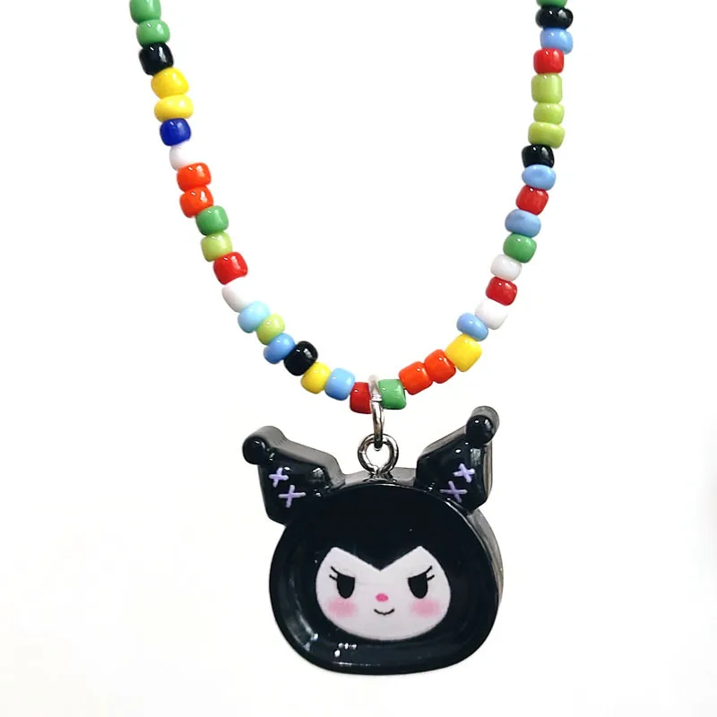 Cute Cartoon Resin Sanrio Rice Bead Necklace Pendant Kuromi Melody Pacha Jade Gui Big Ear Dog Neckchain