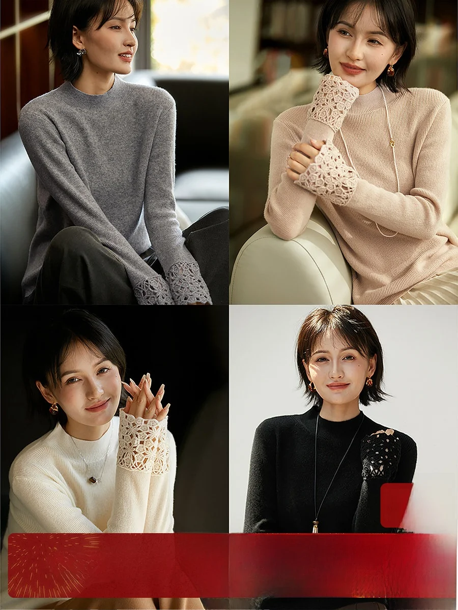 

Вязаный свитер XiaoHanGe с высоким воротником, ажурный, из шерсти и камары, французский стиль, приталенный крой