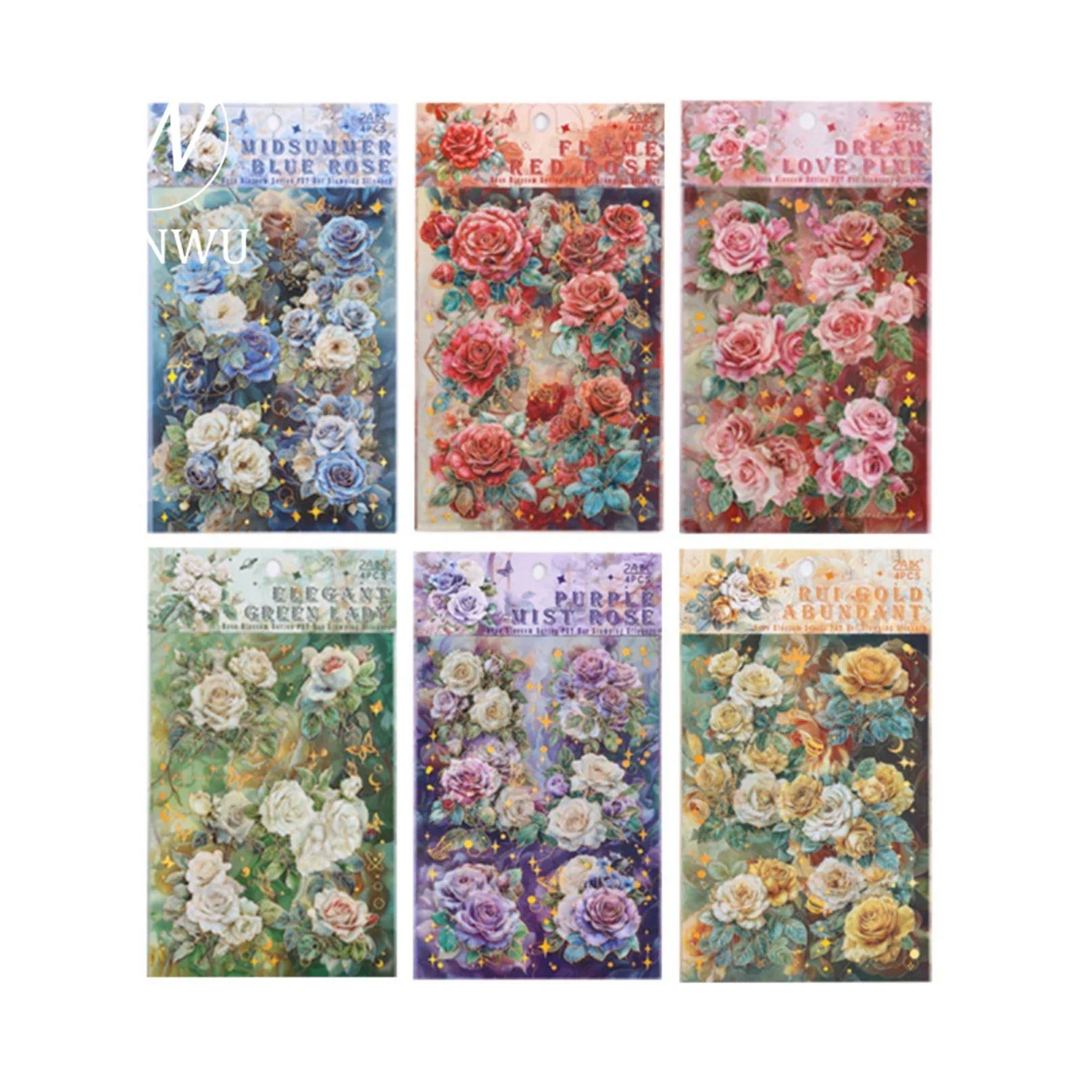 JIANWU The Roses Are in Bloom Series Vintage Flower Bronzing Material Collage PET Sticker Creative DIY Journal Stationery