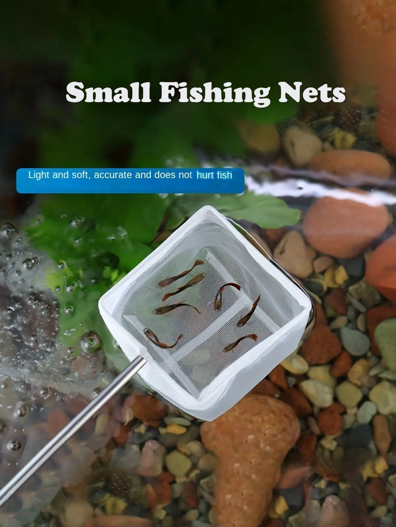 Mini reti da pesca per acquario 1pc, manico telescopico in acciaio inossidabile, piccola rete da pesca quadrata con occhi fini, pratico accessorio per la pesca