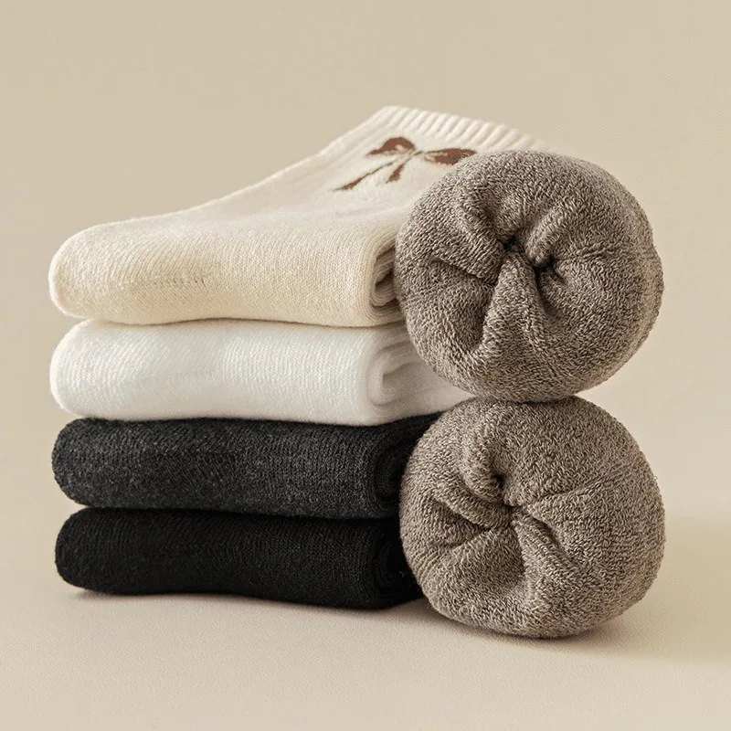 1/5 pairs of spring autumn warm comfortable cute casual socks with butterfly bows simple  versatile sweat absorbing casual socks