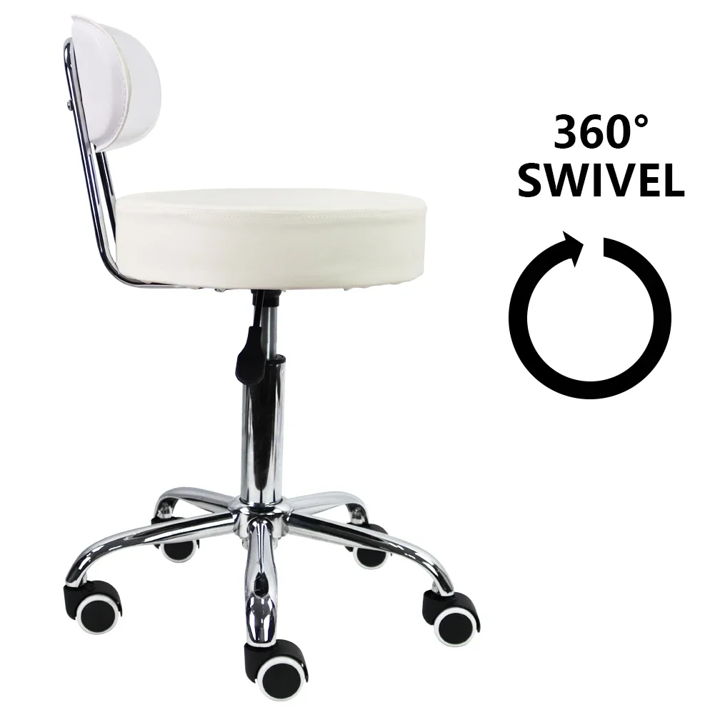 CANBOUN PU Leather Rolling Stool With Mid Back Height Adjustable Office Home Drafting Swivel Task Chair With Wheels White