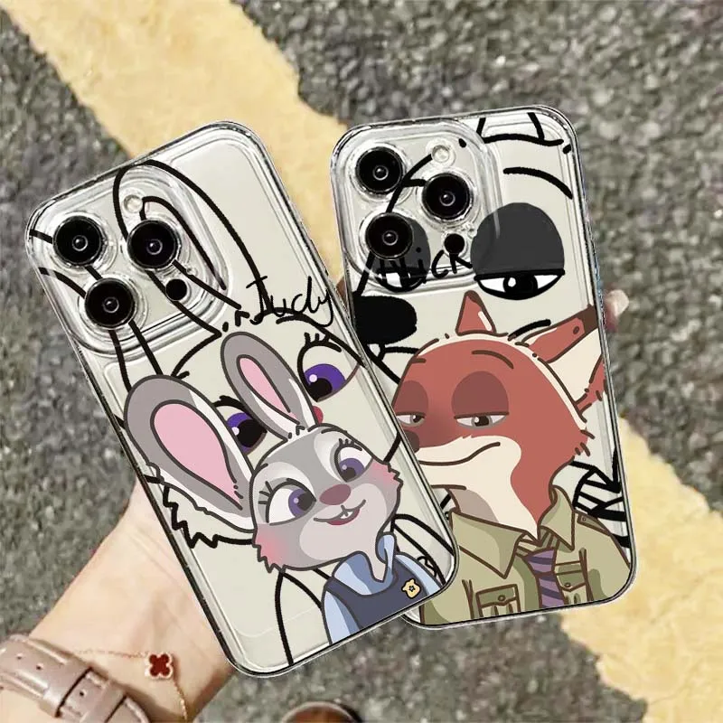 

Disney Nick Judy Anime Phone Case For Apple iPhone 17 16e 16 15 14 13 12 11 Pro Max Plus Mini TPU Soft Transparent