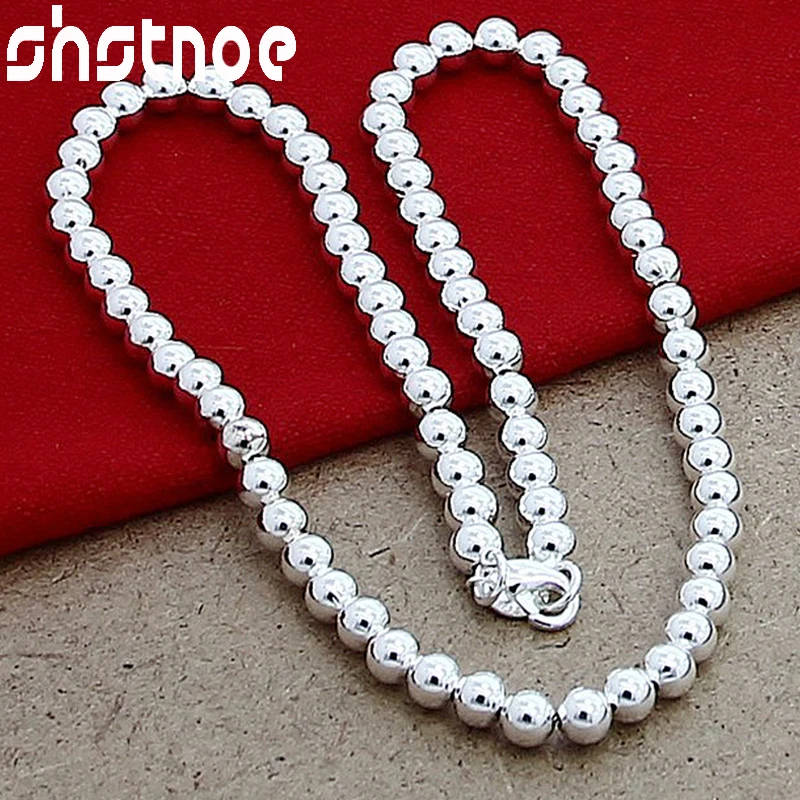 

SHSTONE 925 Sterling Silver 6mm Smooth Beads Chain Necklace For Women Party Engagement Wedding Fashion Charm Fine Jewelry Gifts