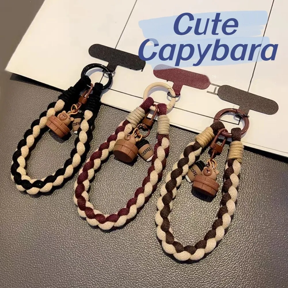 

Съемный кулон для телефона с капибарой, анти-потерянный короткий ремешок для мобильного телефона, плетение веревки, ремешок для телефона, брелок для кукол капибары, подарки