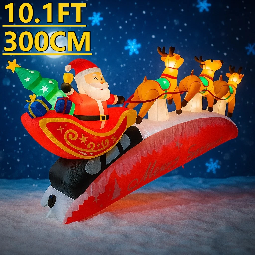 

10,1 фута Рождественский праздник надувной декор для двора Санта Сани Олень Рождественская игрушка Праздничные подарочные принадлежности Украшение дома Орнамент Деко