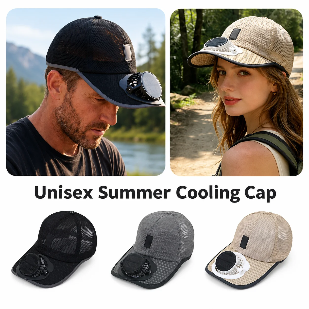 Solar Powered Fan Hat USB Rechargeable Cooling Cap Adjustable Sun Protection Breathable Mesh Outdoor Work Fishing Golf Use