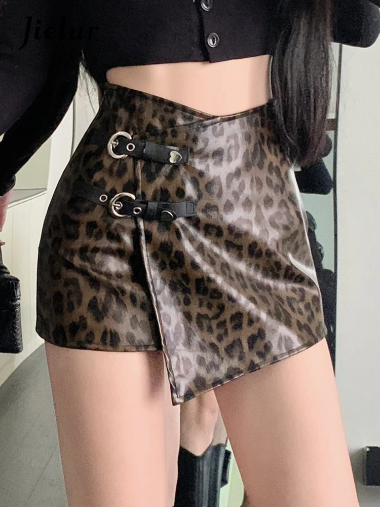 Chic Irregular High Waist Sexy Vintage Leopard Print Women Skirts Autumn New Fashion Contrast Color Classic A-Line Female Skirts