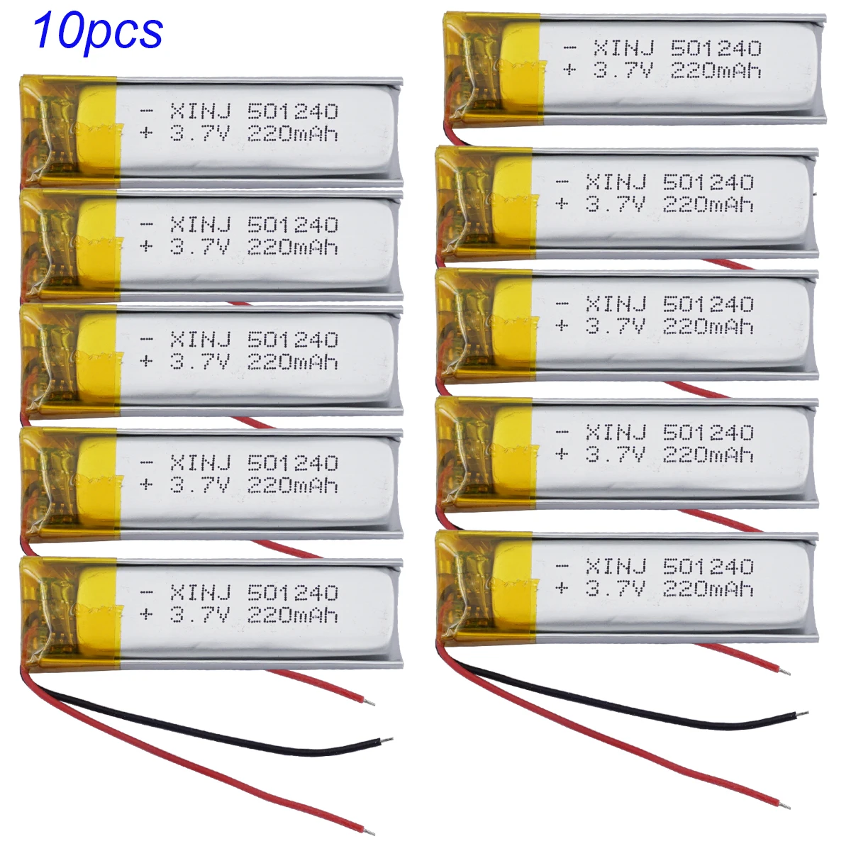 Wholesale  10Pcs 3.7V 220mAh 0.814Wh Rechargeable Li Lithium Battery 501240 For Bluetooth Speaker LED Light Headpones Headset