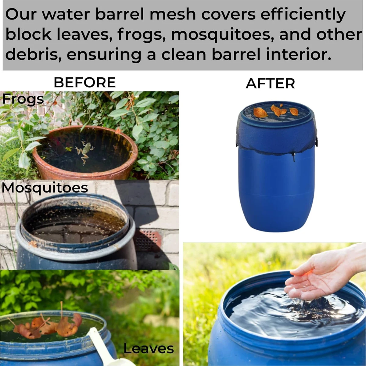 Rain Barrels Screen Water Bucket Covers,Rainwater Collector Tank Net Cover,Rain Water Collection Bucket Netting with Drawstring