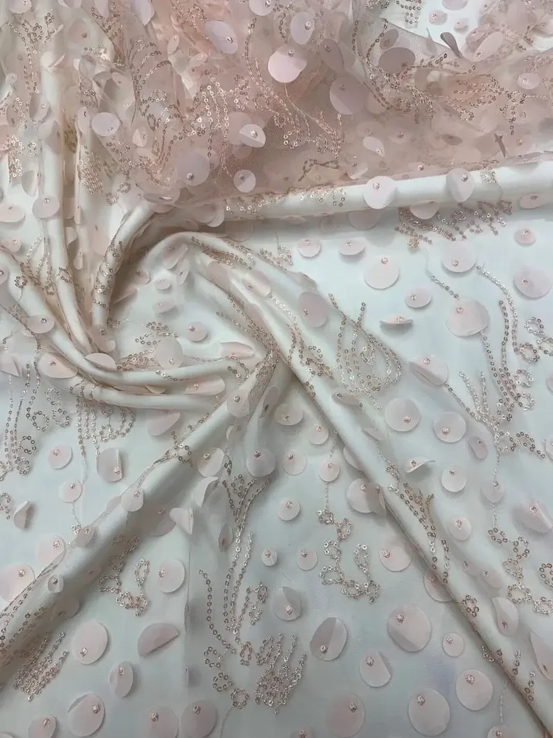 1 Yard Sequins flower embroidery Lace fabric Flowers Tulle Lace Fabric For Wedding Gown, Bridal Dress 51