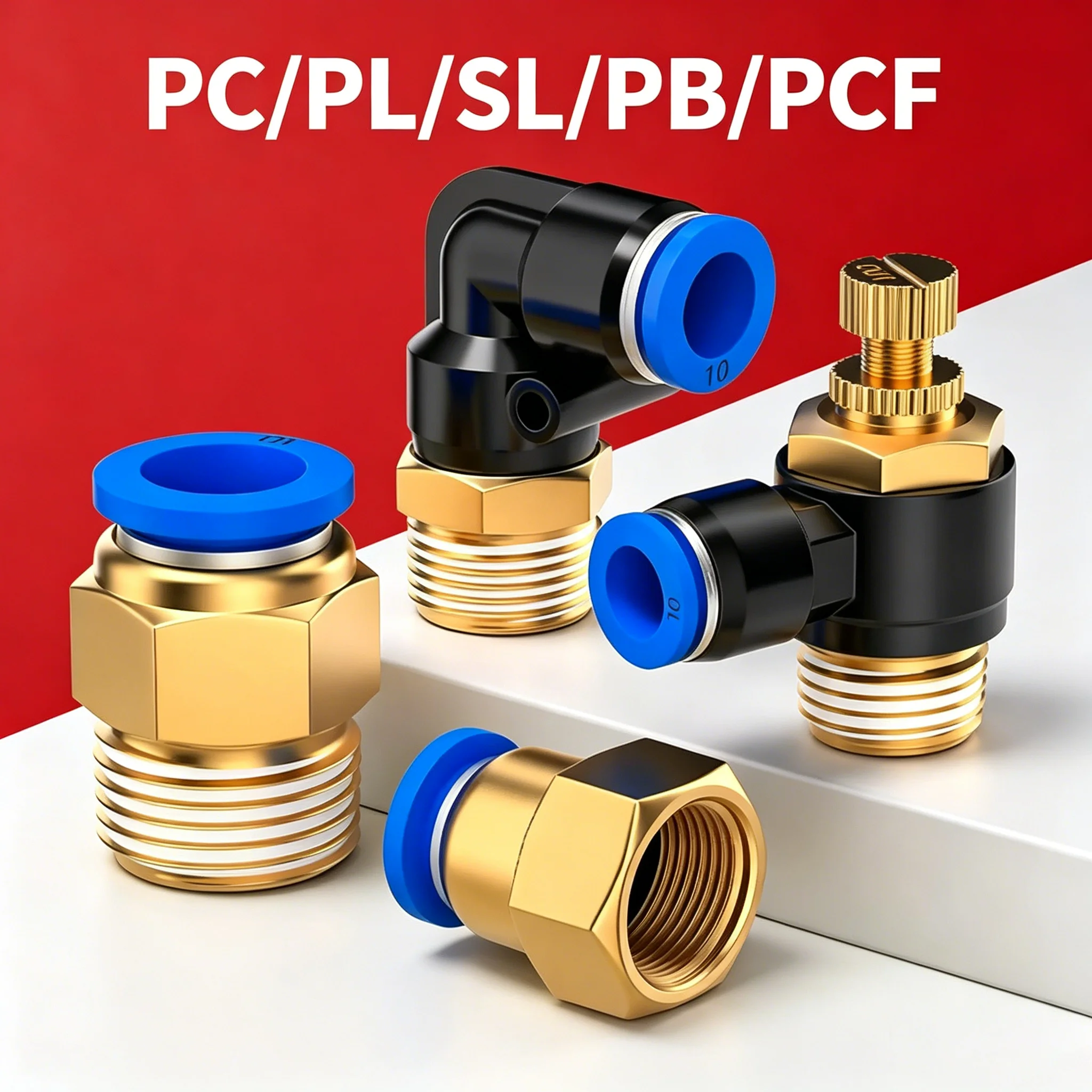 20/50PCS Pneumatic Air Connector Fitting PC/PCF/PL/PB/SL 4mm 6mm 8mm Thread 1/8 1/4 3/8 1/2 Hose Fittings Pipe Quick Connectors