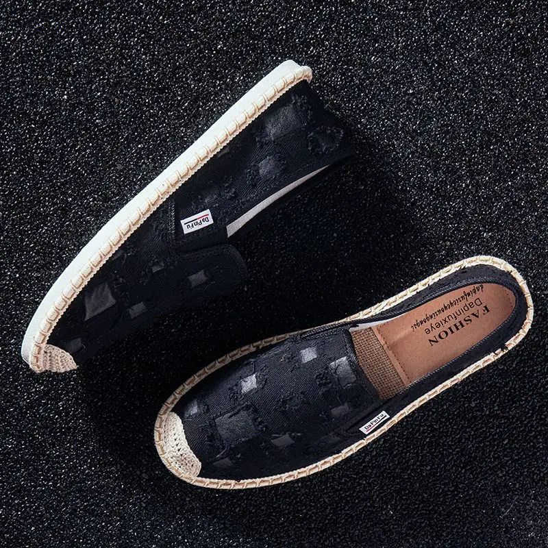 Men's Distressed Linen Canvas Slip On Casual Shoes Breathable Summer Lazy Loafers Vintage Trendy Lightweight Walking Sneakers