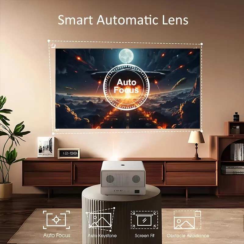 Proiettore 4K con LCD da 5,5 pollici 3840*2160p Sistema operativo Android12 e obiettivo Smart AUTO 800ANSI Lm Motore antipolvere HDR10 Doppio 8W SPK