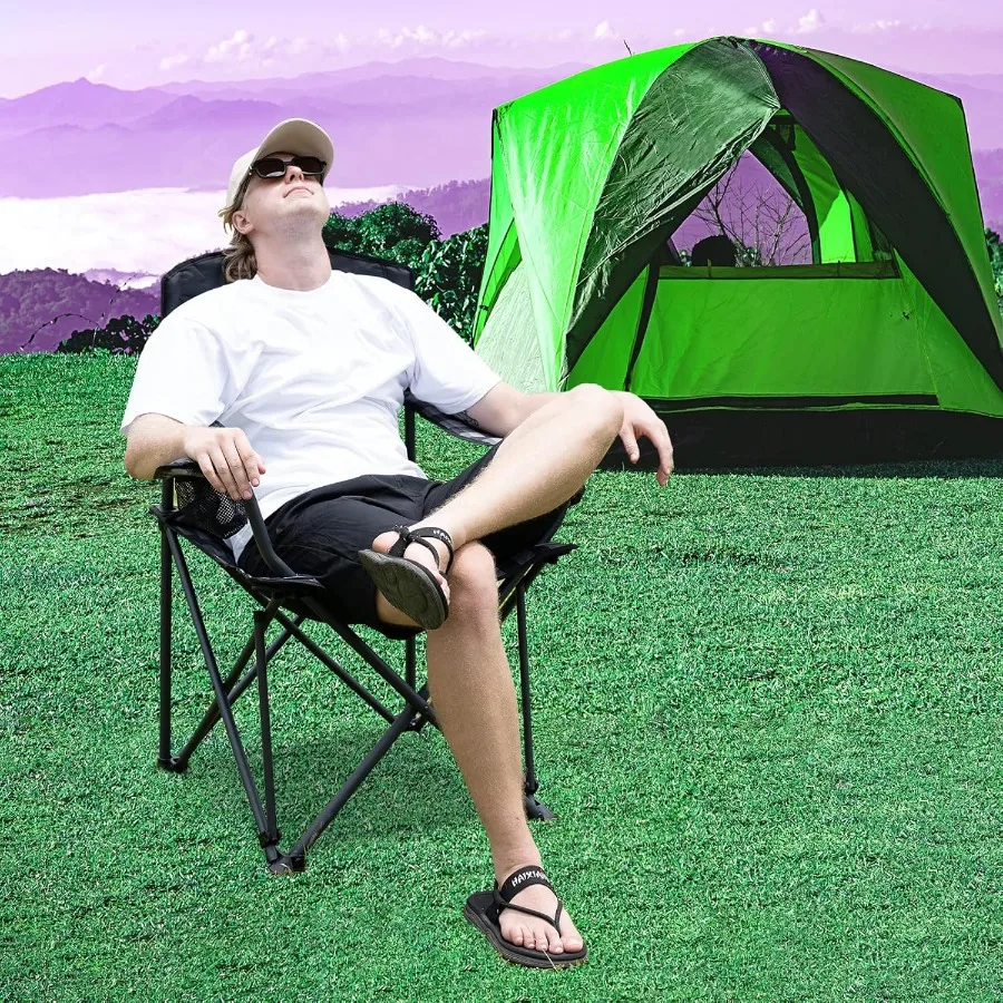 كرسي تخييم كبير الحجم قابل للطي 2 حزمة 800 رطل شديد التحمل للأشخاص الكبار الطويلين كراسي محمولة قابلة للطي مبطنة باللون الأحمر مع أذرع #2