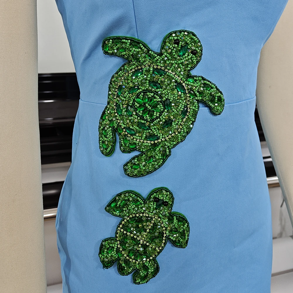 Elegant Blue Beaded Turtle Mini Dress Sexy Corset Lace Up Bodycon Dresses Fashionable Dinner Party Cocktail Graduation Gown view 4